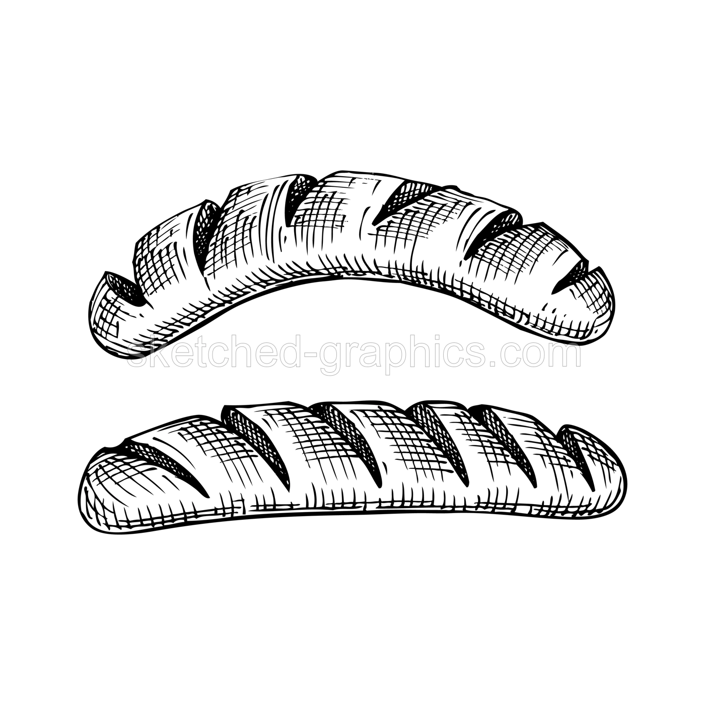 Grilled sausage vintage drawing. German food sketch. Oktoberfest menu design element. Hand drawn fast food illustration for Octoberfest. Traditional German cuisine meal sketch. Crackle sausages Illustration